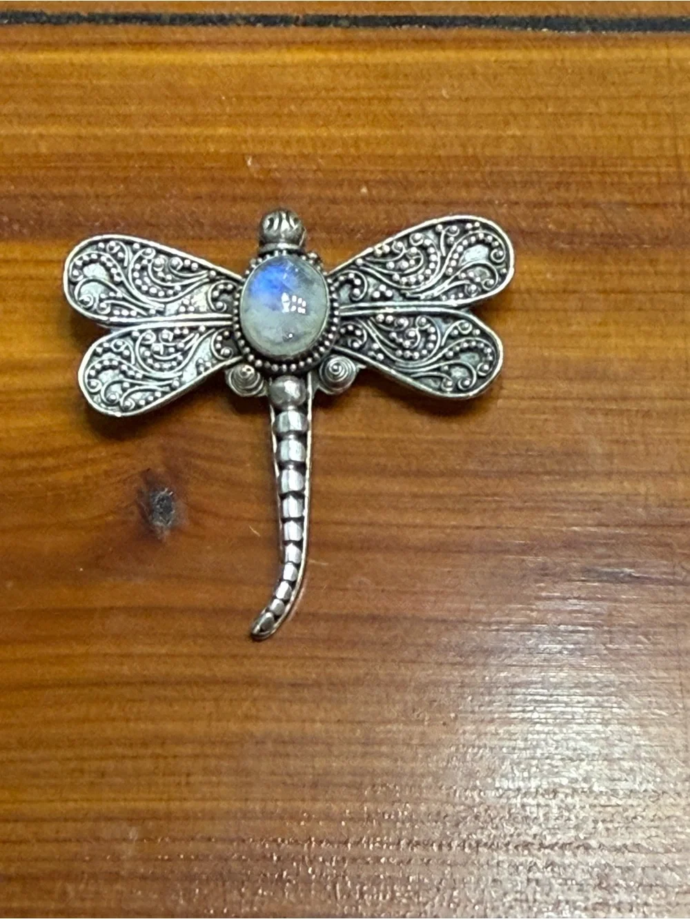 Sterling Silver 925 Rainbow Moonstone Pin Brooch 13.25 Grams